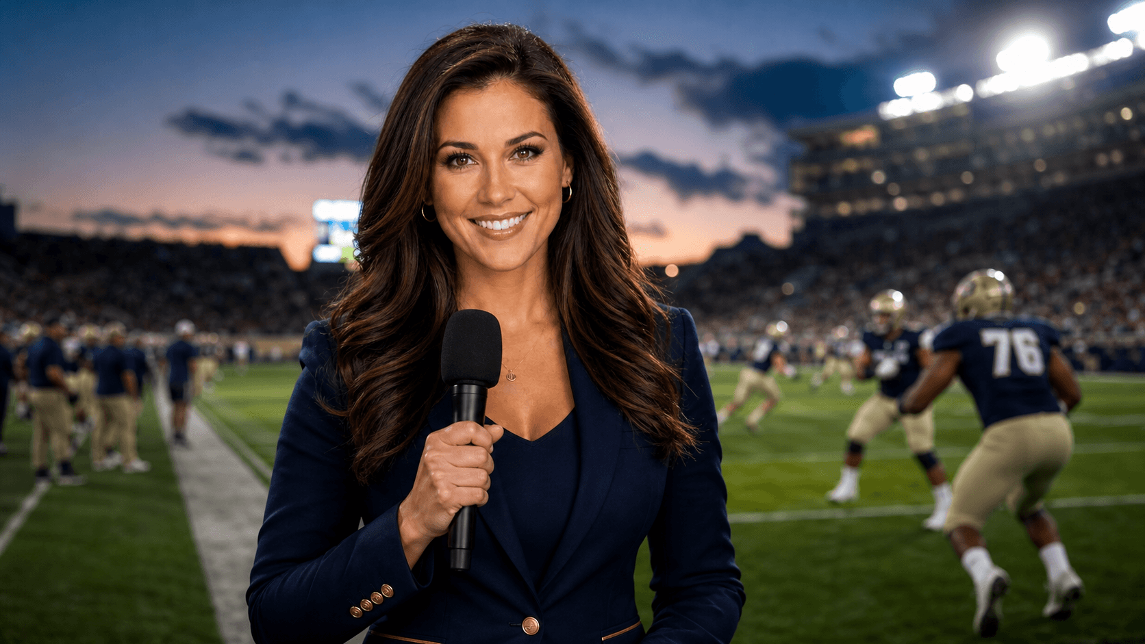 Hayes reporting from a football sideline